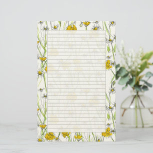 Papelaria Papel de Carta com Camomila em Aquarela com Linhas