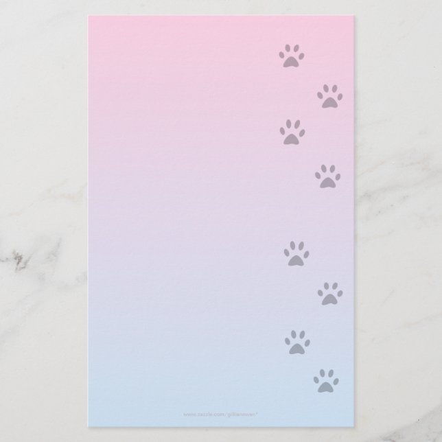 Papelaria Papel de carta com pegadas do gato (Frente)
