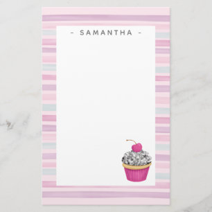 Papelaria Papel de Carta de Cupcake Rosa Personalizado