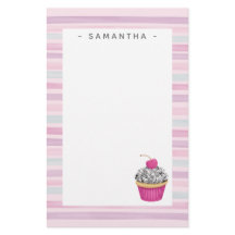 Papel de Carta de Cupcake Rosa Personalizado