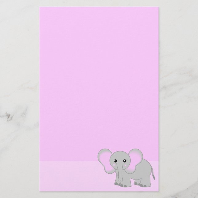 Papelaria Papel de Carta de Elefante Rosa (Frente)