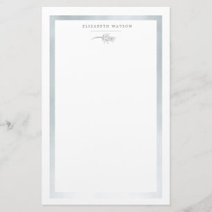 Papelaria Papel de carta de monograma de prata botânica cha