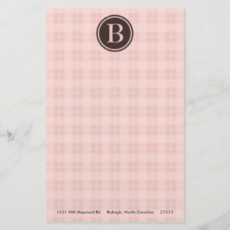 Papelaria Papel de carta de Monograma de Xadrez Rosa
