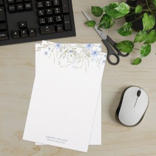 Papelaria Papel de carta de monograma floral de jardim azul