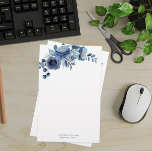 Papelaria Papel de carta de monograma floral de jardim azul