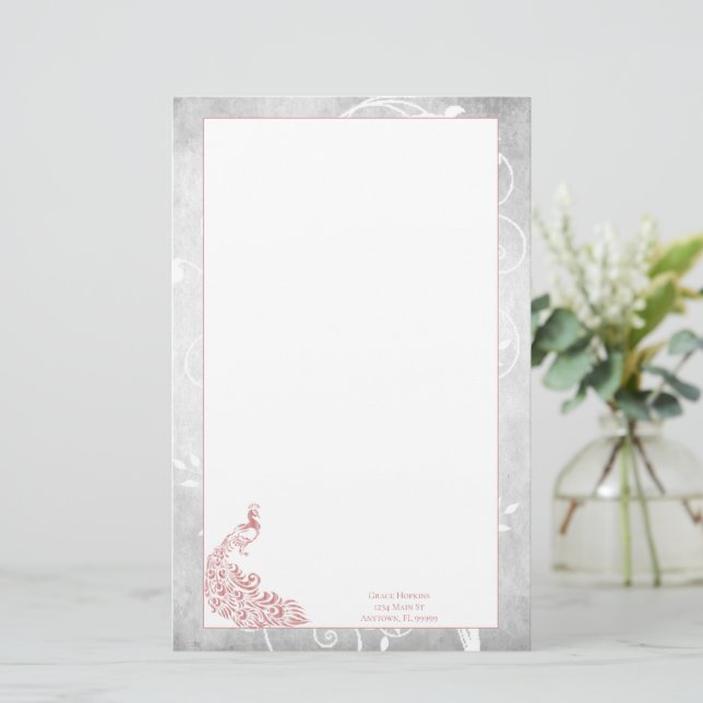 Papelaria Papel de Carta de Peacock Rosa (Em pé/Frente)