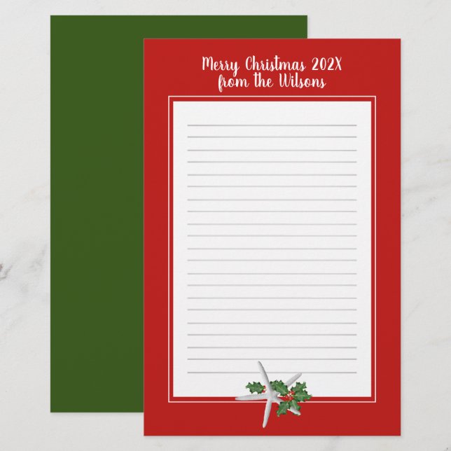 Papelaria Papel de carta de Starfish de Natal (Frente/Verso)