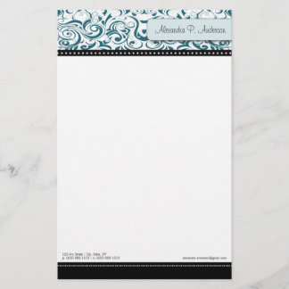 Papelaria Papel de carta do Swirly Teal Boutique Designer