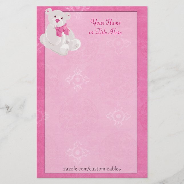 Papelaria Papel de carta do Urso Rosa (Frente)