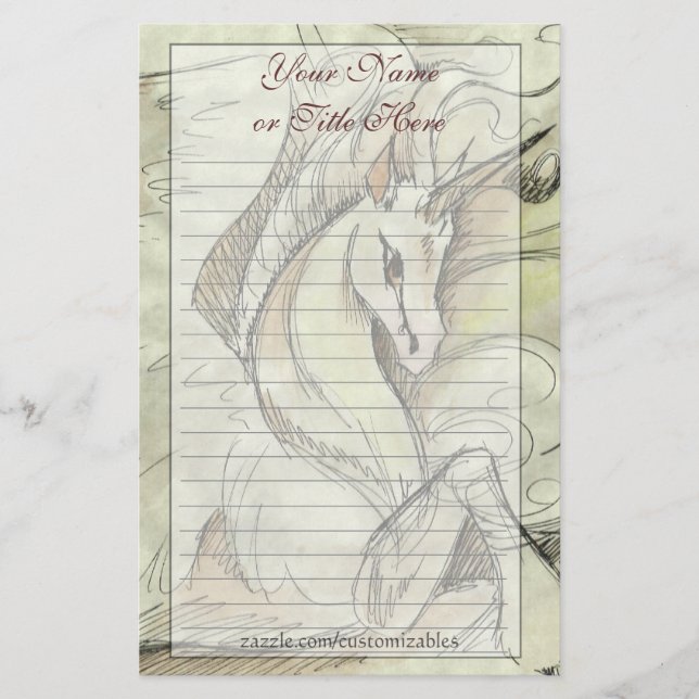 Papelaria Papel de carta esboçado do unicórnio (Frente)