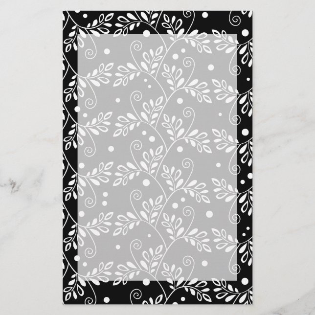 Papelaria Papel de carta floral branco-preto (Frente)