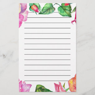 Papelaria Papel de Carta Floral Cor de Água Púrpura rosa