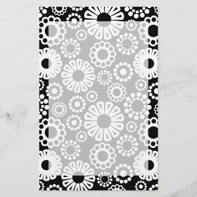 Papelaria Papel de carta floral preto e branco (Frente)