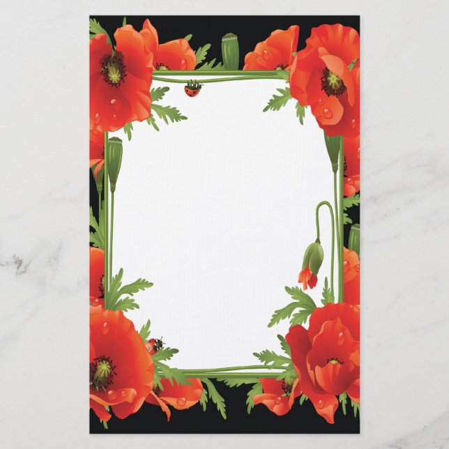 Papelaria Papel de carta Laranja Poppies (Frente)