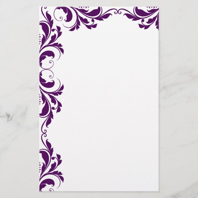Papelaria Papel de Carta para Damasco Roxo Roxo Chic (Frente)