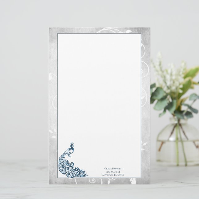 Papelaria Papel de Carta Pavão Azul (Em pé/Frente)