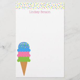 Papelaria Papel de Carta Personalizado Cone do Sorvete Sprin