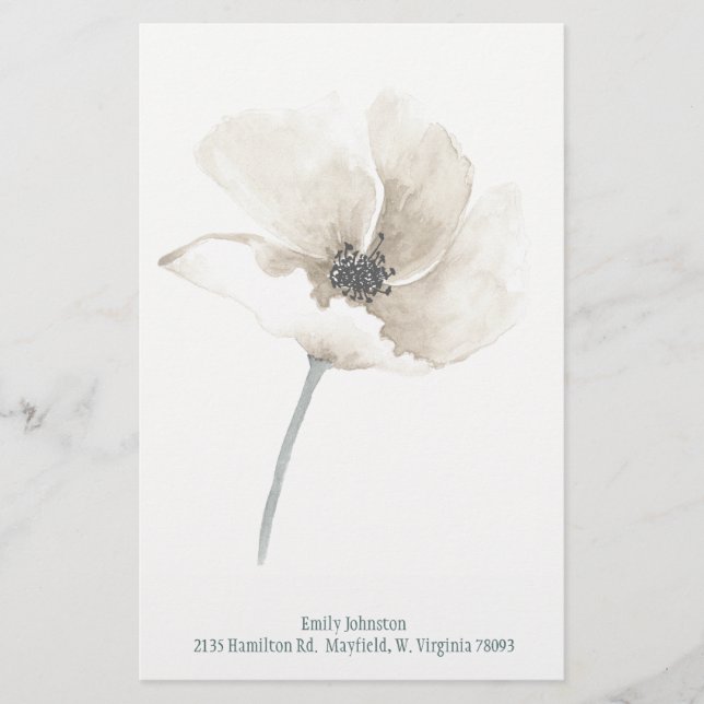 Papelaria Papel de Carta Personalizado de Flor Branco (Frente)