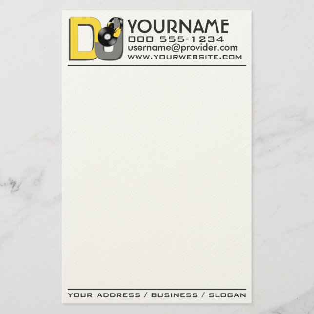 Papelaria Papel de carta personalizado DJ (Frente)