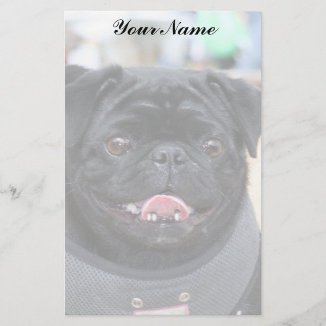 Papelaria Papel de carta preto do Pug (Frente)