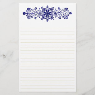 Papelaria Papel de Carta Revestido Floral de Arte Azul Branc