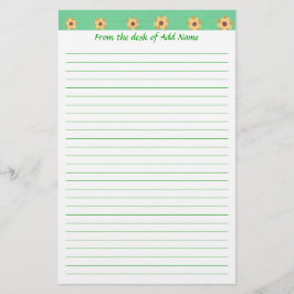 Papelaria Papel de Carta Verde de Padrão de Flor Amarelo
