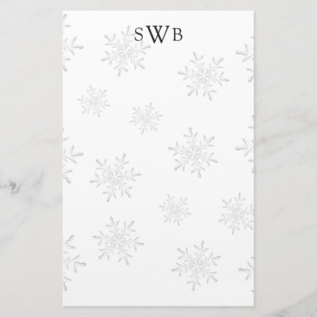 Papelaria Papel de Natal Branco com Floco de Neve Monogramad (Frente)