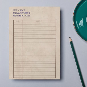 Papelaria Papel de tinta na placa de biblioteca retrô Vintag