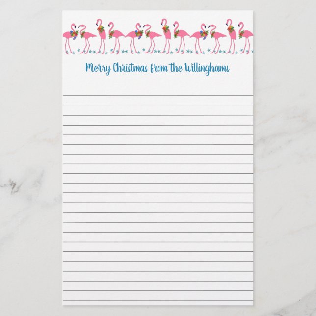 Papelaria Papel Linhado de Natal Tropical com Flamingos (Frente)