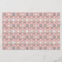 Papel Scrapbook Rostos de Gato Rosa Pastel Kawaii 