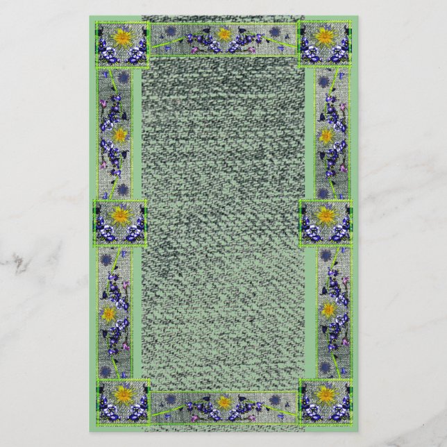 Papelaria Papel Verde Denim das Flores de Mola (Frente)