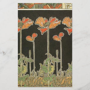 Papelaria Papoilas populares de Nouveau da arte do vintage