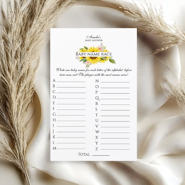 Papelaria para Jogo de Chá de Bebê com Flor de Gir (Baby shower game sunflower)