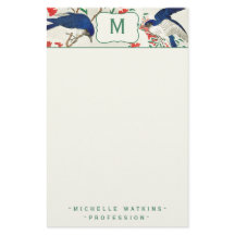 Pássaro de Woodblock japonês Elegante Monograma