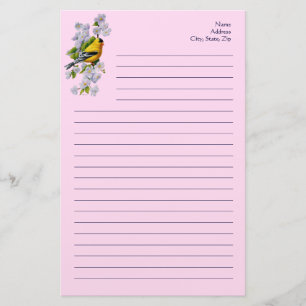 Papelaria Pássaro Goldfinch e Blossomo Rosa