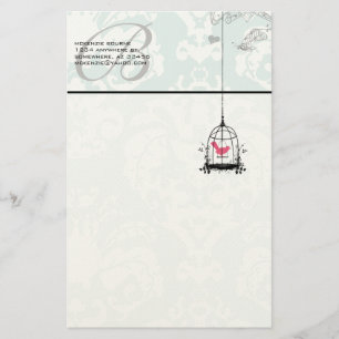 Papelaria Pássaro rosa-branco monograma em papel de carta de