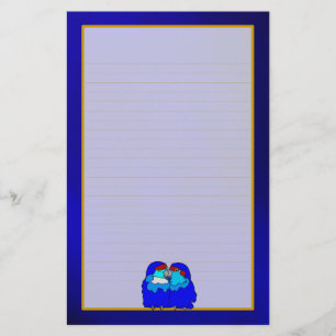 Papelaria Pássaros com Amor Azul em Papel de Carta Azul