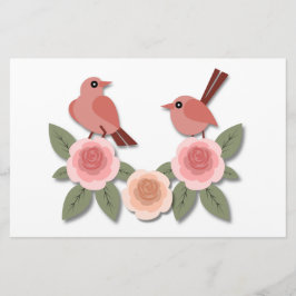 Papelaria Pássaros e Rosas de flores, cor-de-rosa,