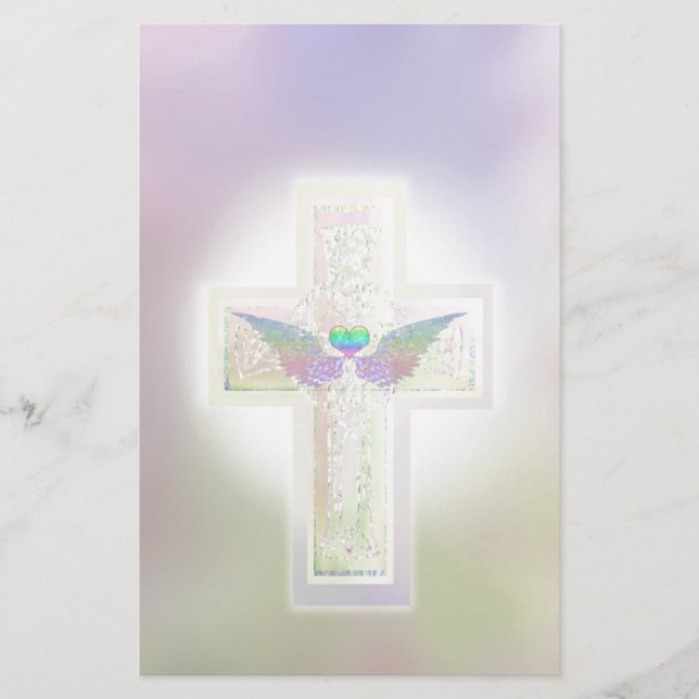 Papelaria Pastel Cross com Coração e Anjo (Frente)