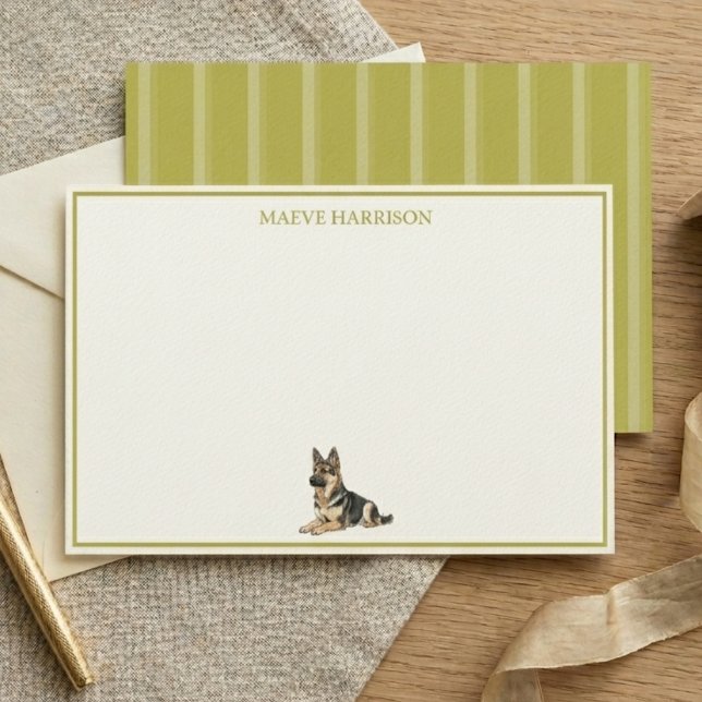 Papelaria Pastor Alemão com Listras Chartreuse Elegante (Preppy Chartreuse Stripe German Shepherd Stationery)