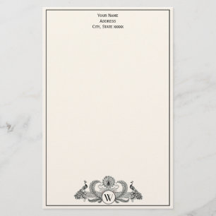 Papelaria Pavões Vintage Monograma Marfim BG