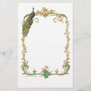 Papelaria Peacock com Papel de Carta Dourado