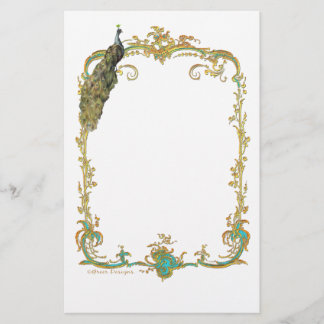 Papelaria Peacock com Papel de Carta Dourado