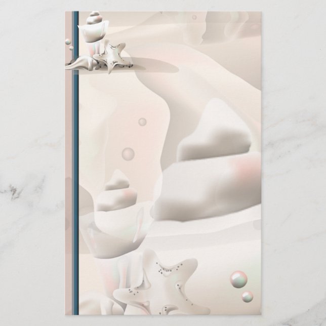 Papelaria Pearls Seashells Ocean Beach Stationery (Frente)