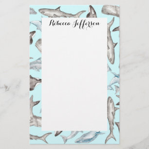 Papelaria Peixes oceânicos da aguarela em cinzas do branco