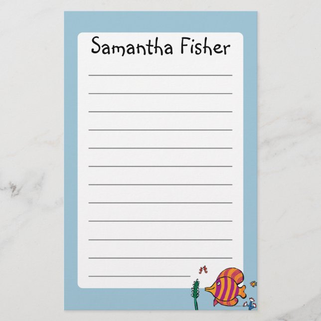 Papelaria Peixes tropicais alaranjados e roxos com cavalos (Frente)