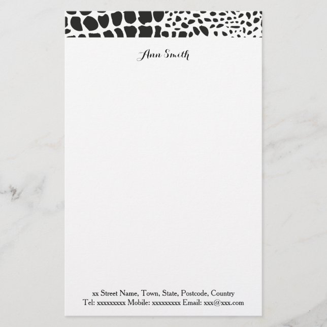 Papelaria Pele Animal em Preto e Branco (Frente)