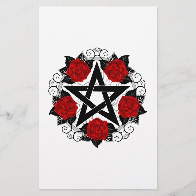 Papelaria Pentagrama com Rosas vermelhas (Frente)
