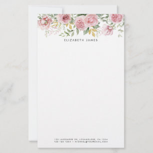 Papelaria Pêonias Cor-de-Água Rosa e Eucalyptus Dourado Wrea