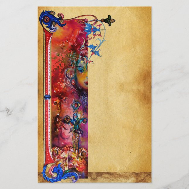 PAPELARIA PERGAMINHO FLORAL AZUL VERMELHO DE EXCALIBUR (Frente)